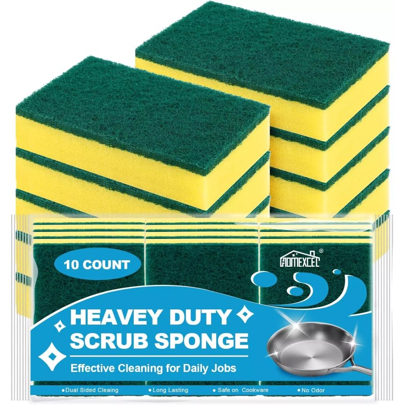10 Heavy Duty Scrub Sponges Kitchen Extra-Large Cleaning Dishes Pots