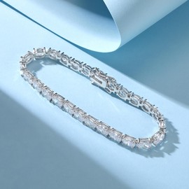 Gemsme 18K White Gold Plated Tennis Bracelet for Women Delicates 5 * 7mm Oval Cubic Zirconia Jeweled Bracelets for Valentine's Day Anniversary |Size 8 inches
