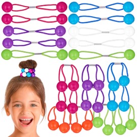 Expressions 20pc Ponytailers Ponytail Balls Hair Elastics Collection, 18mm Round Opaque Multicolored Twin Hair Beads Bauble Hair Ties Ponytail Holders, Toddler Kids Bobble Hair Tie Value Pack