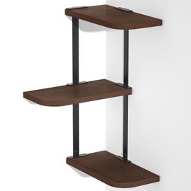 Love-KANKEI Corner Shelf Wall Mount of 3 Tier Rustic Wood Floating Shelves for Bedroom Living Room Bathroom Kitchen Office and More Dark Walnut