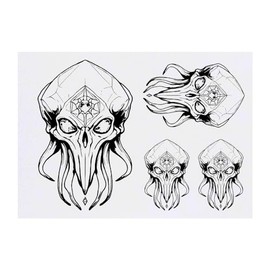 4 x 'Alien Skull' Temporary Tattoos - Water Resistant, Skin-Safe, Non-Toxic Transfers, Mixed Sizes (TO00069372)