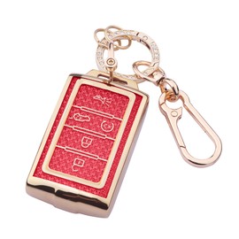 Cute Bling Key Fob Cover for Jeep, Diamond Cut TPU Case with Keychain, Protective Shell for 2021-2024 Jeep Grand Cherokee L Grand Wagoneer L Wagoneer Grand Cherokee L,Red