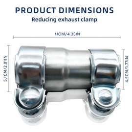 Exhaust Clamp Pipe Connector, 45mm to 51mm Stainless Steel Exhaust Coupler Lap Joint Band Clamp Adjustable Exhausted Sleeve Reducer Pipe Sleeve Repair Fit Most Models