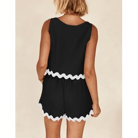 PRETTYGARDEN Women's 2 Piece Beach Vacation Outfits Casual Cropped Tank Top High Waist Shorts Set Tracksuit (Black,Large)