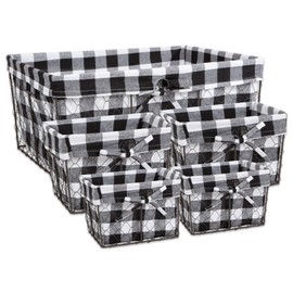 DII Farmhouse Chicken Wire Storage Baskets with Liner, Set of 5, Vintage Black Check, Assorted Sizes