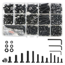 747 Pcs Nuts And Bolts Assorted Set(M3/M4/M5), Flat Hex Socket Head With Washers,Stainless Steel Machine Screws With Wrench,Allen Key Bolts Mixed Assortment (Black)