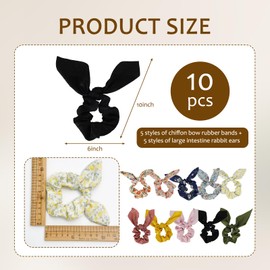 Bow Hair Ties, 10 Pcs Cute Bow Scrunchies for Women, Hair Accessories for Women, Girls & Kids, Bunny Ear Chiffon Hair Band