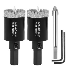 2Pcs 1 Inch Diamond Hole Saw with Pilot Drill Bit, 1" Serrated Brazing Tile Hole Saw Diamond Core Drill Bits with Guiding Bit for Ceramic Porcelain Tile Glass Stone Granite Marble