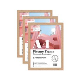 Almost Frameless A4 Oak Picture Frame Set of 3, Display A4 Picture Gallery Wall, Poster, Photo, Artwork, or Print, Oak