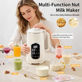 Kuhuz Nut Milk Maker,42oz Plant Based Milk Machine For Homemade Almond/Oat/Soy,10-in-1 Countertop Blender With Juice/Milkshake/Food Processor/Boil Water,Delay Start/Keep Warm/Self Cleaning,White
