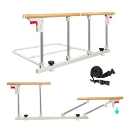 Mybow Bed Guard Rails for Adults Elderly Safety Bed Side Rails for Seniors Bed Assist Collapsible Handle Under Mattress Hospital Bed Railings Swing Down Bed Cane Fall Protector King Queen Full Twin