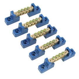 MY MIRONEY Terminal Block Blue Terminal Bus Bar 4 Positions Screw Brass Terminal Grounding Strip Bus Bar Block Pack of 5