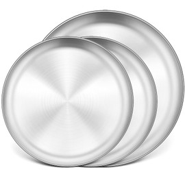 P&P CHEF 12 + 12 + 13.5 Inch Pizza Pan, 3 Pieces Stainless Steel Round Pizza Tray Dish Plate For Oven Baking Roasting, Healthy & Heavy Duty, Rust Free & Dishwasher Safe -Silver