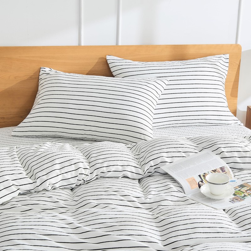 JELLYMONI 100% Natural Cotton Striped King Pillowcases Set, 2 Pack