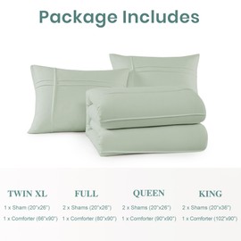 AMBERSPACE Boho King Size Comforter Set, Sage Green King Size Bed Set 3 Piece, Pinch Pleat King Bedding Set and Green Fluffy Comforter Sets for Bedroom (Sage Green,102"*90",King)