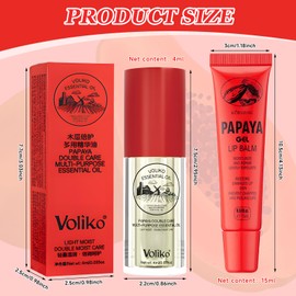 Papaya Cream Lipstick Set, Papaya Lip Essence Oi and Papaya Ointment Gel Repairing Lip Balm, Double Care Moisturising Peeling for Men and Women, Pack of 2