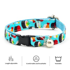 Cat Collar, Sushi Foodie, Safety Breakaway Blue Cat Collars, Cute Cat Outfits, XX-Small