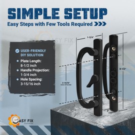 8.5" Legacy Sliding Patio Glass Door Center Latch Black Handle Set Replacement – Non-Keyed – Sash Controls 2265 – Fits 3-15/16" Screw Spacing & 1-1/4" to 2-1/4" Thick Door (Mortise Lock NOT Included)