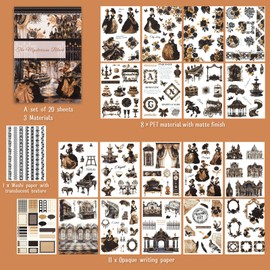 Lychii Scrapbook Stickers, 223pcs Pre-Cut Black Gold Journal Book Stickers, Gorgeous Medieval Style Booklet Decals for Adults, Vintage Card Making Supplies for Crafting, Planner and Collage