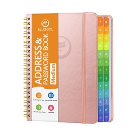 Address Book with Alphabetical Tabs-Address and Password Book for Seniors - Hardcover Spiral Bound Phone Book- Record Contacts, Website Login Passwords, Special Days -5.7" x 7.7", Rose Gold