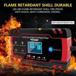 Mignova Intelligent Automatic Car Battery Charger 12/24V 8A Pulse Repair Starter AGM/GEL