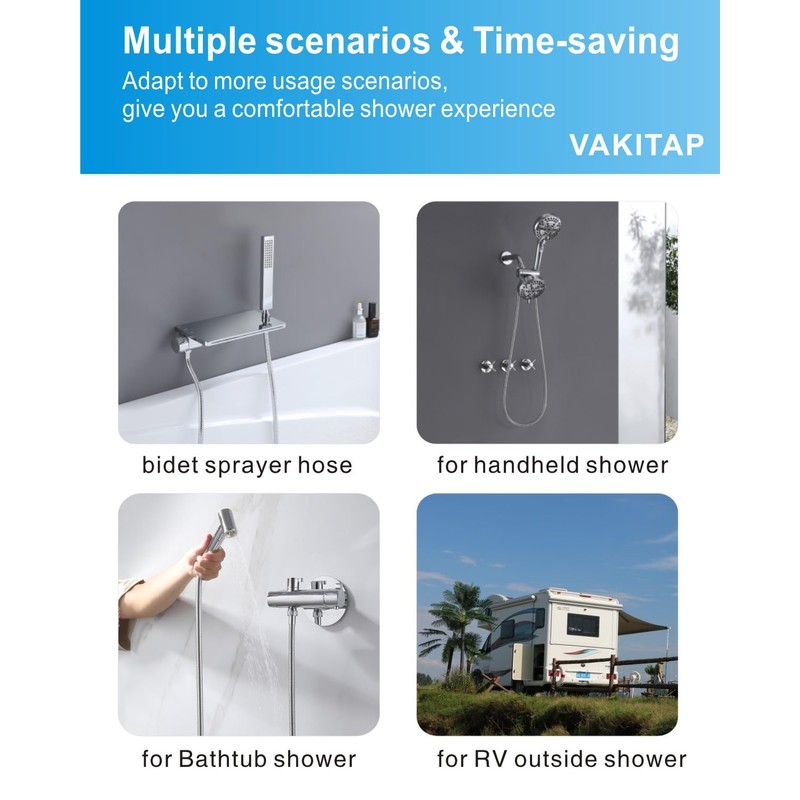 VAKITAP Shower Hose, 118 Inches Shower Hose Extra Long 304