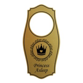 Signs ByLITA Princess Asleep Door Hanger - Brushed Gold, 4" x 8"