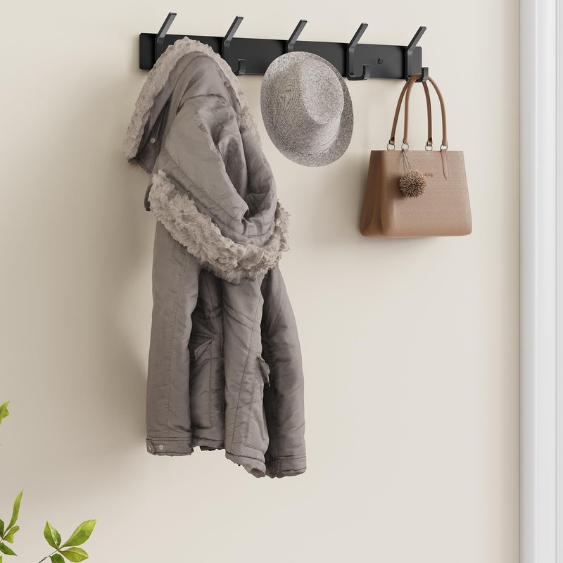 evory Coat Rack Wall Mounted,5 Coat Hooks for Hanging Coats,Metal