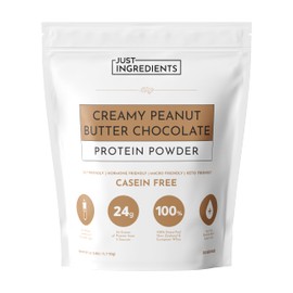 JUST INGREDIENTS Creamy Peanut Butter Chocolate Protein Powder – 30-ServingBlend with Grass-Fed Whey, Pea, Pumpkin Seed, Chia & Collagen – No Sugar Added – No Gums 24g Protein
