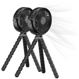 PEARL Kinderwagenventilator: 2er-Set 360°-Akku-Handventilatoren mit Stativ, 3 Geschwindigkeiten (Ventilator mit Stativ, aufladbarer Ventilator, Auto)
