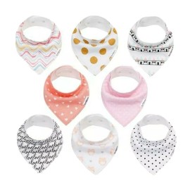 Baby Bandana Drool Bibs For Girls, Organic, 8 Pack Baby Shower Gift Set