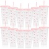 ARPOVIST 12Pcs 24 oz Pink Bow Plastic Cups with Straw