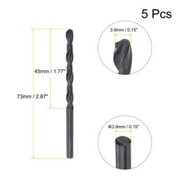 sourcing map 6542 High Speed Steel Straight Shank Twist Jobber Drill Bit, Fully Ground Black Oxide Drill Bits 3.9mm Drill Diameter 73mm Total Length 5 Pcs
