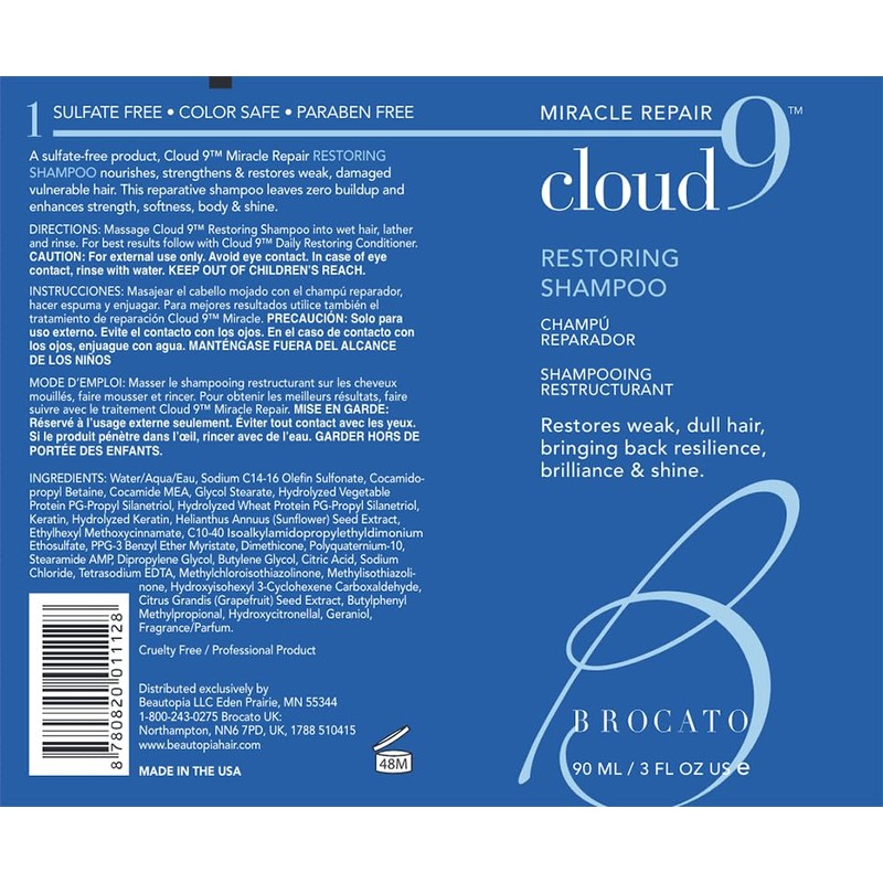 Brocato Cloud 9 Restoring Shampoo, 3 Fl Oz | Miracle