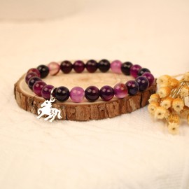 LINY Horse Bracelet Amethyst Beaded Horse Charm Bracelets for Daughter Niece Friend Sister Women Horse Gifts (Purple Horse Bracelet)