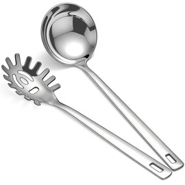 Berglander Suppenkelle und spaghettilöffel Set 2-teilig, Schöpflöffel schöpfkelle nudelkelle nudellöffel aus Edelstahl zum Kochen, Rühren, Servieren von Spaghetti, Suppe, Soße, spülmaschinenfest