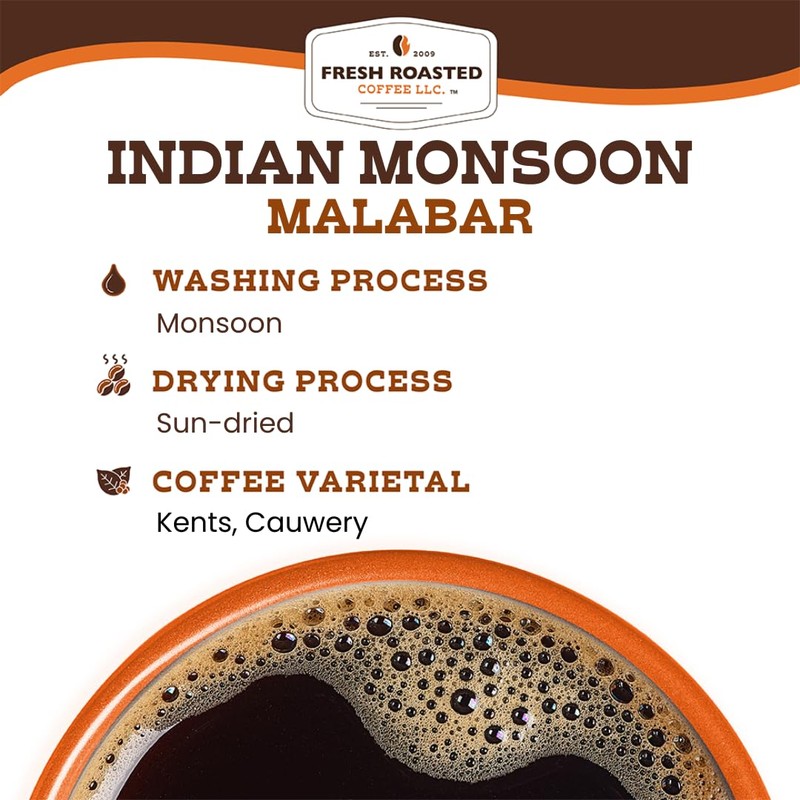 Fresh Roasted Coffee, Indian Monsoon Malabar, 12 oz, Light Roast,