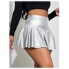 OYOANGLE Women's Pu Leather Elastic High Waist Skorts Ruffle Hem