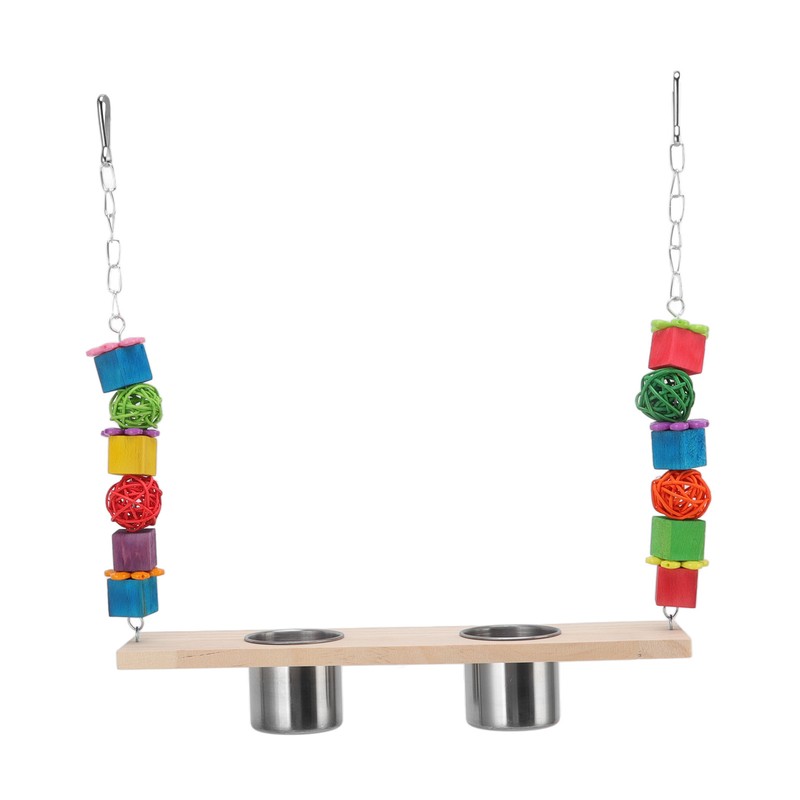 Bird Feeding Dish Cups with Parrot Perch Swing Natural Colorful