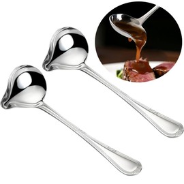 YGCHEN Ladle Stainless Steel Sauce Spoon Silver Ladle with Pouring Spout Sauce Spoon for Soup Sauces Gravy Dressings Kitchen Cooking Tool Pack of 2