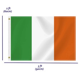 2×3 FT Ireland Flag,Medium 60×90 CM Irish Outdoor Banner,100D Decor,Doube Side Printing For Patio Garden With Brass Gromment
