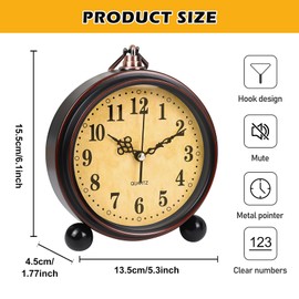 BORDEAG Wecker Analog Ohne Ticken, Metall Wecker, Retro Wecker Analog, Wecker Batteriebetrieben, Nachttischwecker, Analog Quarzwecker für Heim Büro Schlafzimmer