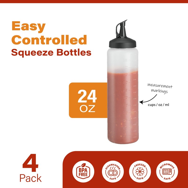 MIGHTY STRONG 4 Pack Condiment Squeeze Bottles 24 Oz –Easy