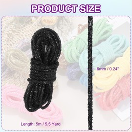 PATIKIL Sequins Rope, 5.5 Yard 6mm Sequins Rhinestone Tube Cord for Wedding Dresses Earring Costume Clothing Shoes Jewelry DIY Crafts Making Accessory, Black