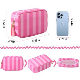 EMBRUNIOICE Stripe Makeup Bag Travel Cosmetic Bag Organizer Tassel Toiletry Bag Large Canvas Zipper Pouch and Accessories Storage Bag for Women (Pink with Hot Pink)
