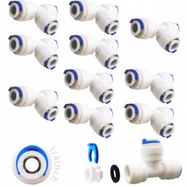 CESFONJER 1/4" OD Quick Connect, T Type 3 Way Connector | Mouse 1/4" to 1/4" Push Fit Fitting | Fitting for Mouse Ro Water Filter | Water Filter Dispenser and Reverse Osmosis 10 Pieces
