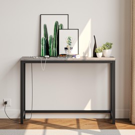 BOFENG Narrow Console Table with Outlet,Thin Sofa Table with Charging Station,41.5 Inch Small Entryway Table,for Hallway,Bedroom,Living Room,Foyer,Grey
