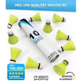 PHIBER-SPORTS Shuttlecocks Badminton Balls - Perfect Playing Features - Ideal for Beginners, Families and Professionals - Shuttlecock Balls Speed - For Outdoor & Indoor Use - Yellow [Pack of 10]