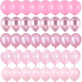 Balloons Pink, Pack of 60 12 Inch Metallic Pink Light Pink Macaron Pink Helium Balloons for Girls Baby Shower Birthday Decoration Wedding Party Decoration