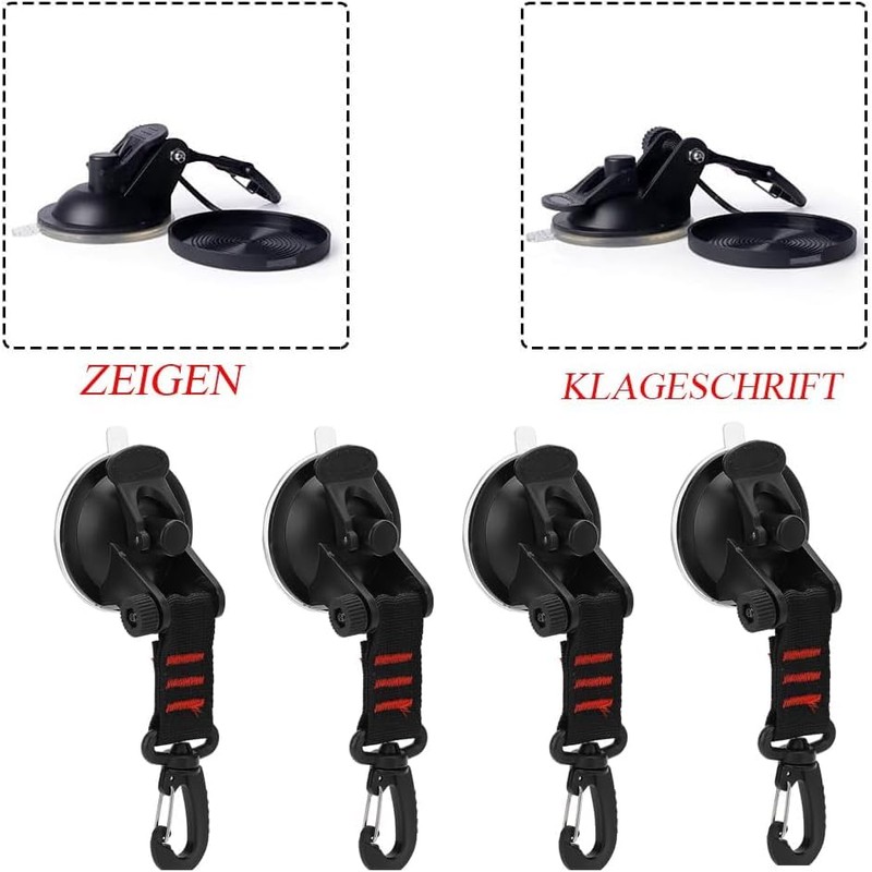 KOMUNJ Pack of 4 Suction Cup Hooks Camping with Attachment,